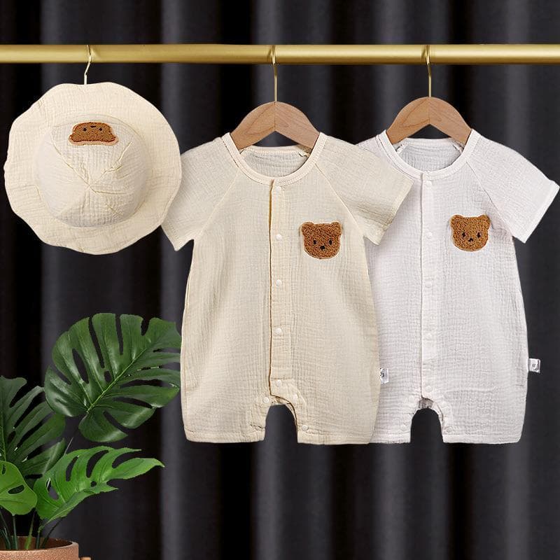 Macacão de bebê verão manga curta estilo fino Modal algodão recém-nascido macacão desossado Design de costura