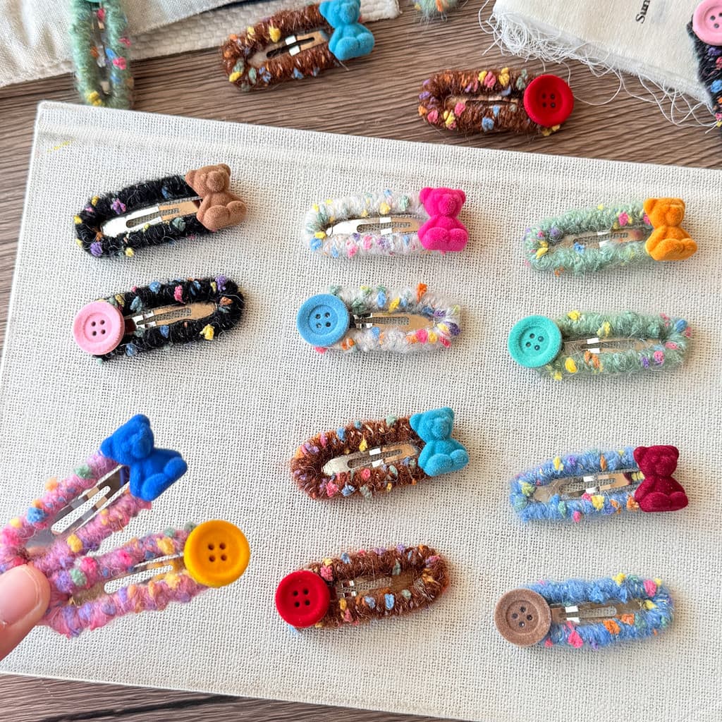 Crianças estilo coreano colorido urso botão grampo de cabelo estilo inverno pelúcia fofo franja de cabelo BB clipe menin