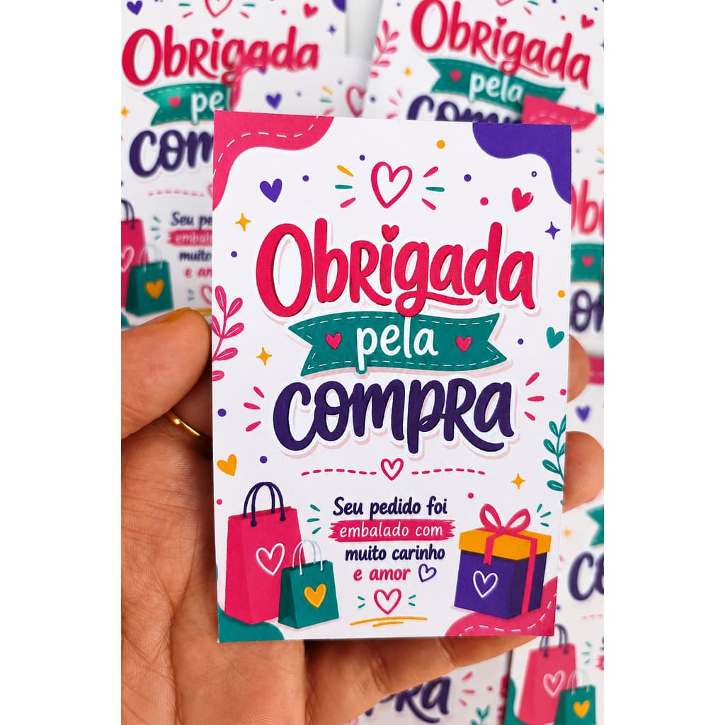 Cartão de Agradecimento "Obrigada Pela Compra" 9x6cm | Cartão para Clientes | Mimo para Pedidos | Pronta Entrega