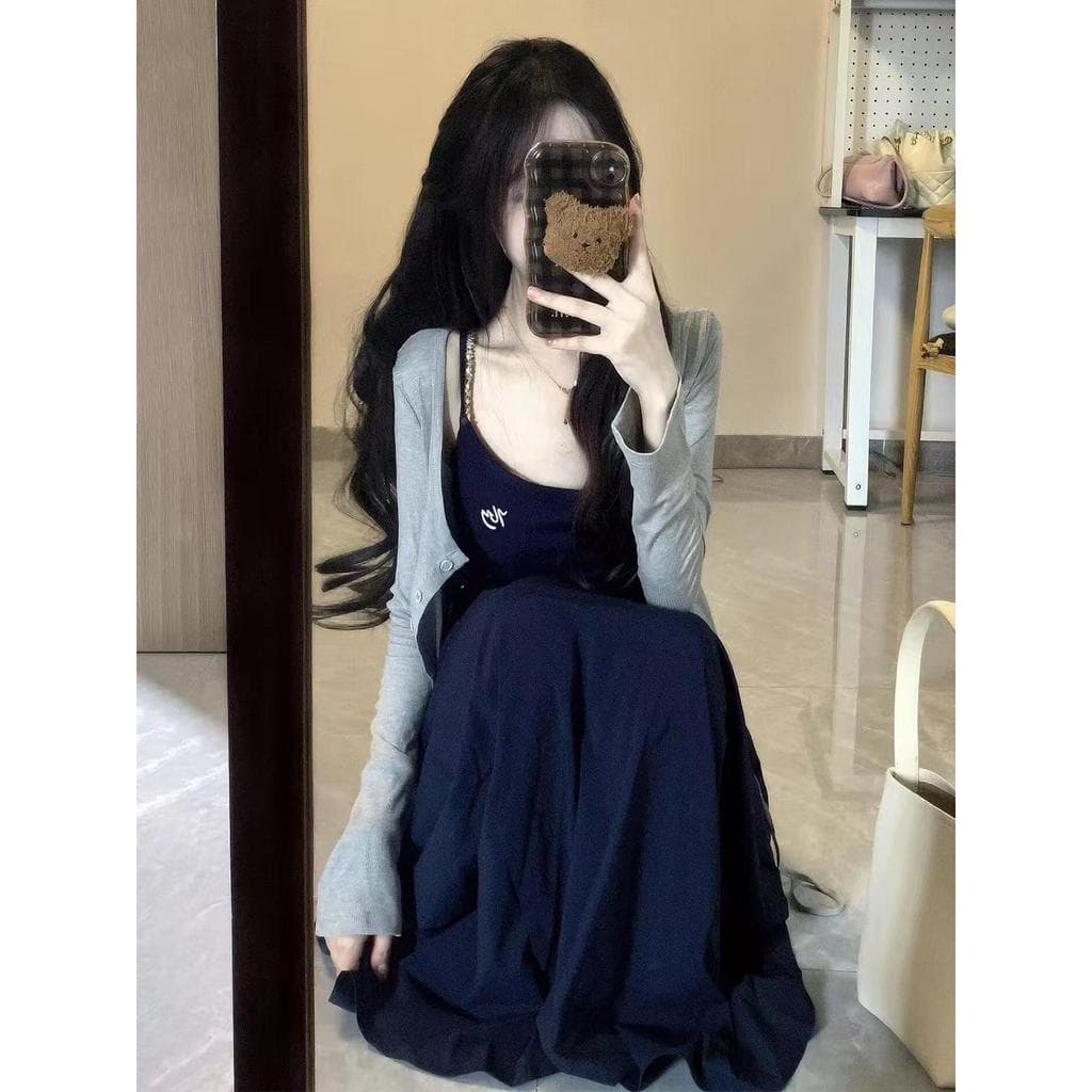 Estilo coreano High-End estilingue vestido crianças verão 2025 novo estilo cintura estreita A linha saia longa Cardigan