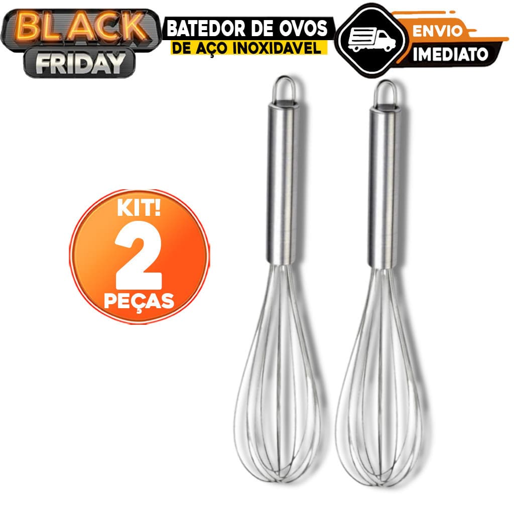 Batedor de Ovos Manual Aço Inox Fue Profissional Fuet Fouet Kit 2 Peças 30cm Cozinha Confeiraria