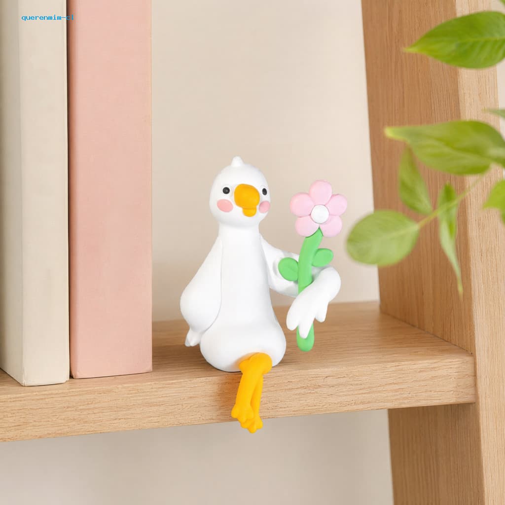Flor Em Miniatura Segurando Pato , Item Decorativo De Espaço De Trabalho , Estatueta De Pequeno , Decoração De Resina Fo