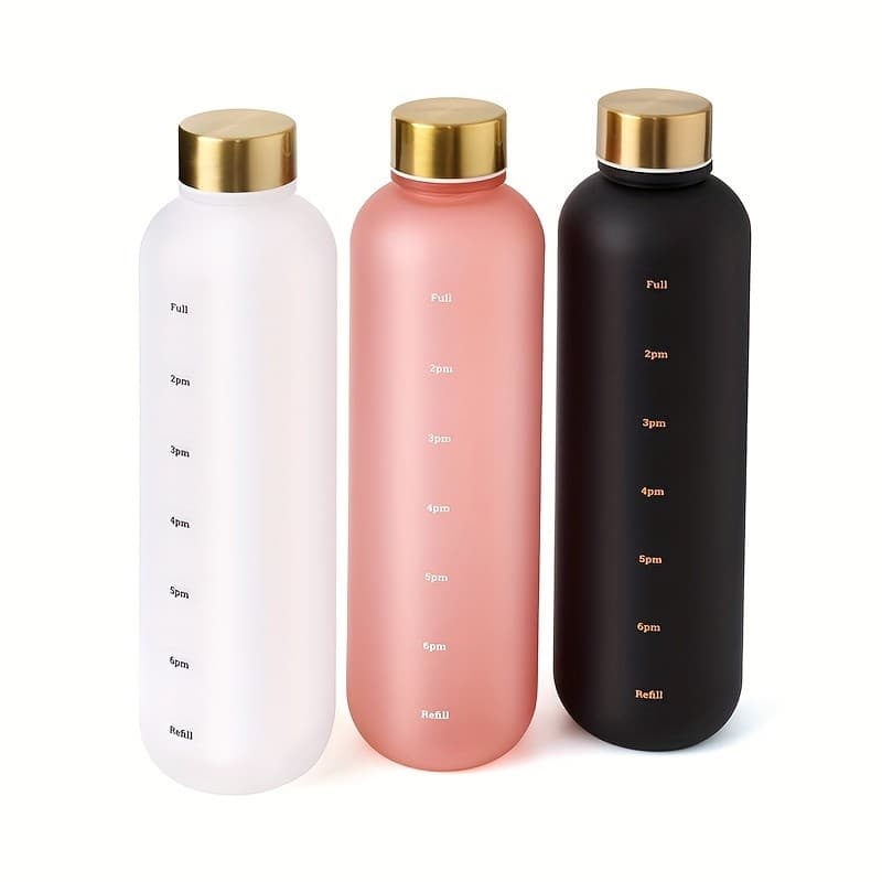 Garrafa De Água De 1L Com Marcador De Tempo , Plástica Fosca Reutilizável De 32 OZ Para Viagens Esportivas De Fitness À