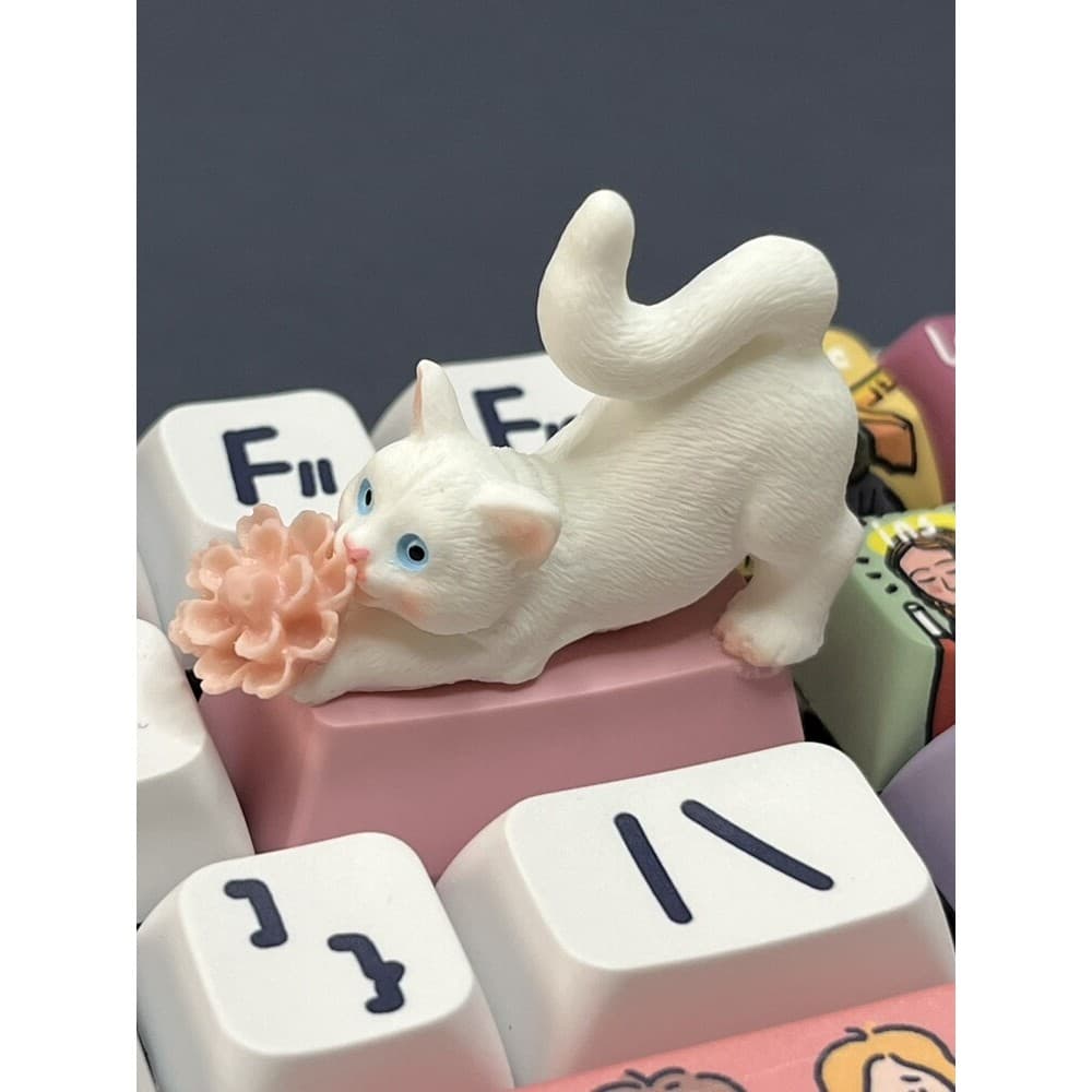 Criativo alongamento cintura azul-olho gato keycap retrátil chave de retorno gatinho keycap eixo cruz teclado mecânico k
