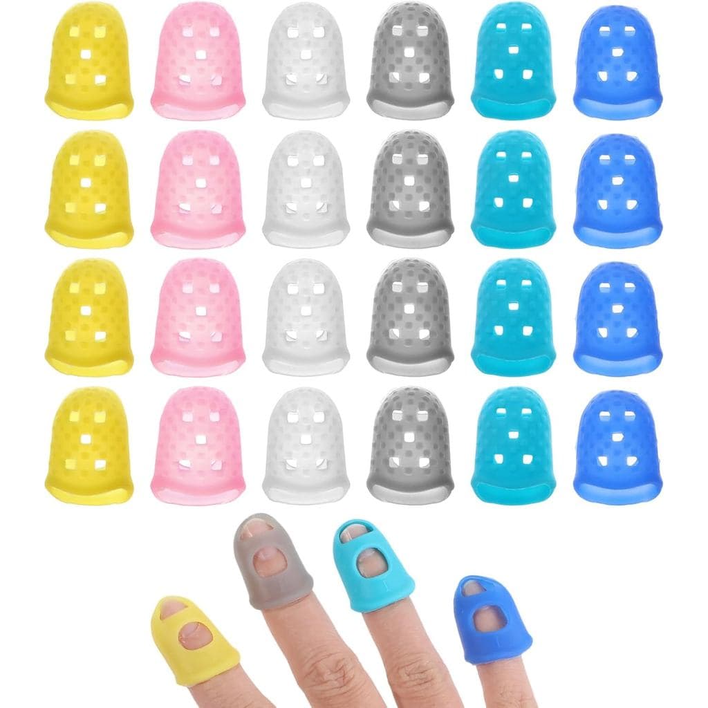Molain 24 Protetores de Dedo de Silicone para Crianças, 6 Cores, Protetores de Ponta de Dedo para Guitarra, Ukulele e Ba