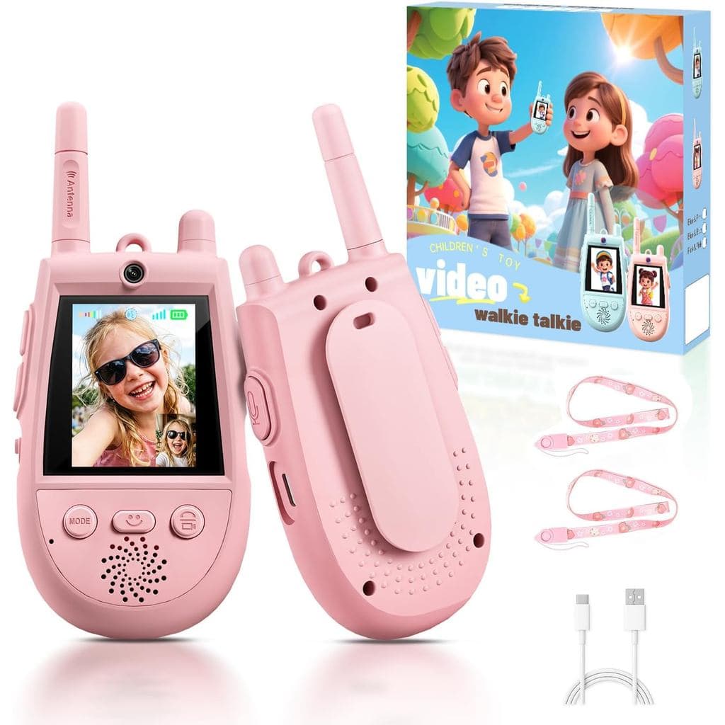 2 Walkie Talkies para Crianças, Walkie Talkies de Vídeo Recarregáveis com Câmera e Alterador de Voz, Brinquedo de Vídeo