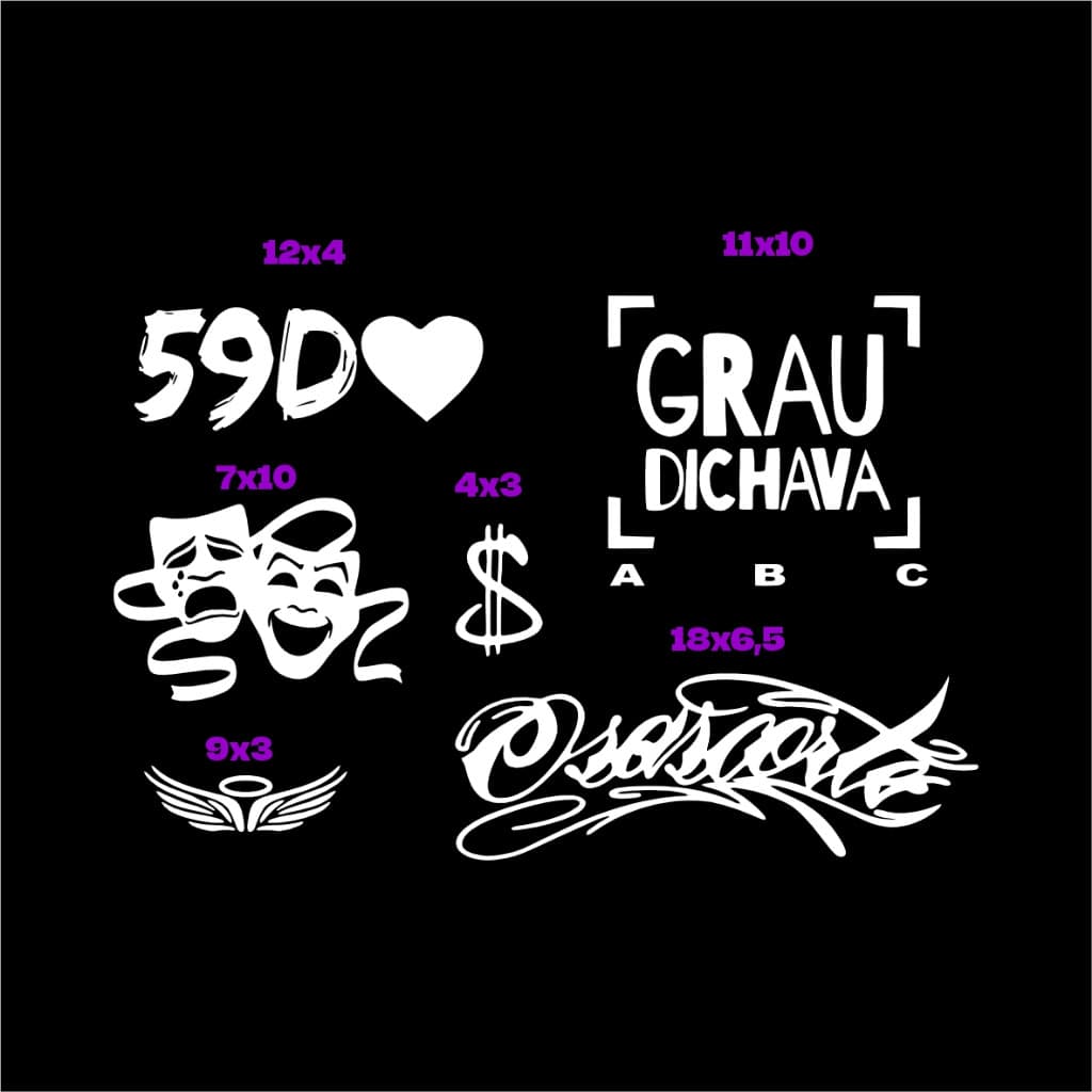 Kit 06 Adesivos GRAU DICHAVA, 59D, CHORA AGORA RIR DEPOIS, CIFRÃO, ANJO Motoo, OSASCORTE