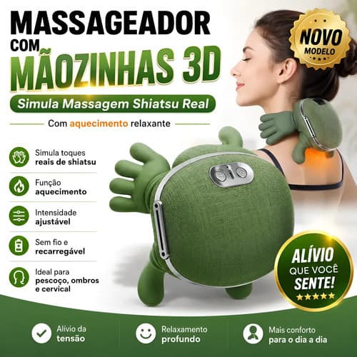 Massageador Elétrico Pescoço e Lombar Maozinha 3d Shiatsu com Aquecimento Relaxamento 127/220v Verde-escuro