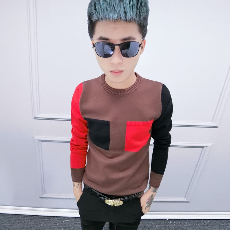 Outono inverno influenciador camisola masculina versão coreana magro-ajuste na moda único na moda masculino de manga com