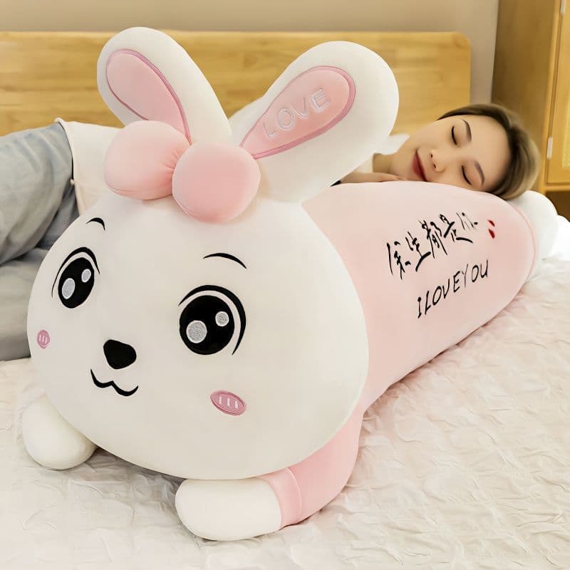 Brinquedo de pelúcia menina coelho macio tira longa dormir travesseiro brinquedo de pelúcia boneca dormir Ragdoll abraço