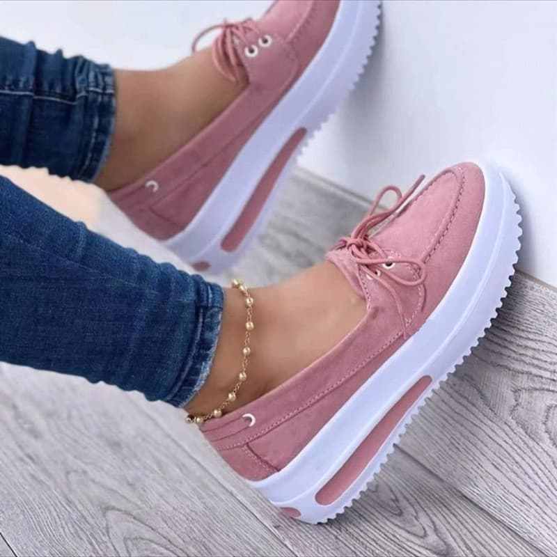 2026 Sapatos Únicos Femininos Casuais De Fundo Grosso Lefevre Mocassins Formadores Frente Rendas Até
