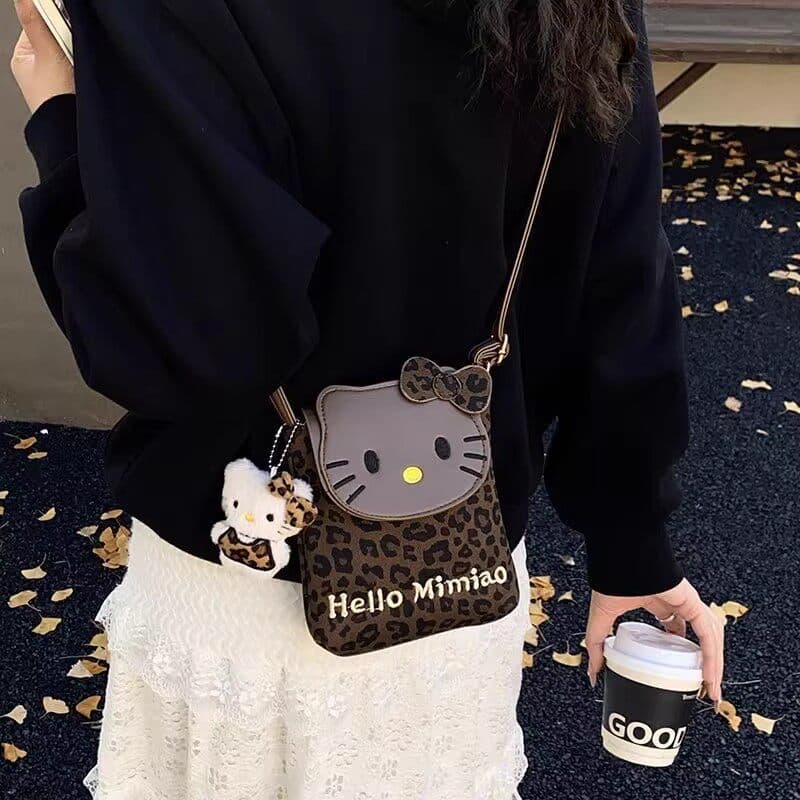 Bolsa bolsa transversal feminino Novo estilo leopardo impressão gato bonito Mini pequeno saco de ombro saco do mensageir