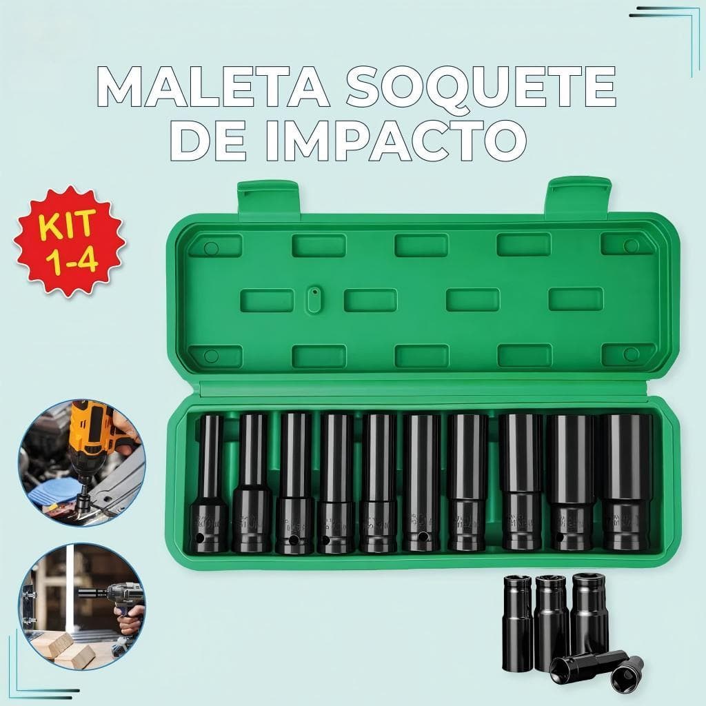 Kit Maleta Soquete de Impacto Material de Aço Carbono Alta Qualidade Soquete Sextavado Longo