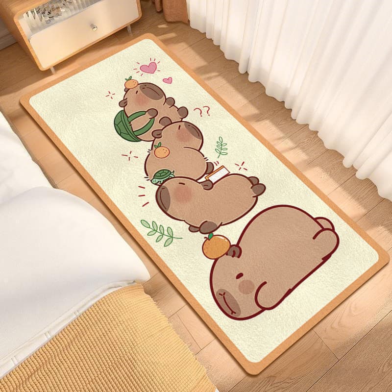 Bonito dos desenhos animados quarto imitação de caxemira tapete macio resistente à sujeira tapete de cabeceira Kapibara