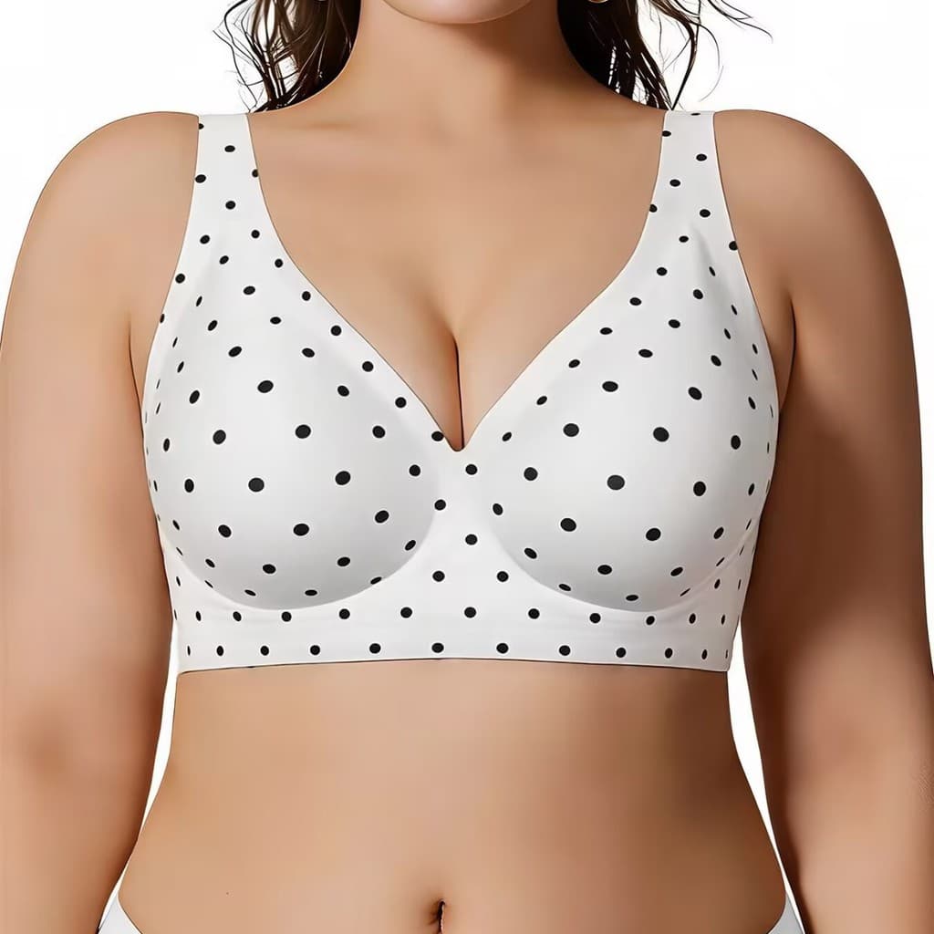 Sutiã Modelador Plus Size Sem Costura Com Aro Bojo Fino Estampa Bolinhas Push-Up, Confortável para Praia e Uso Diário
