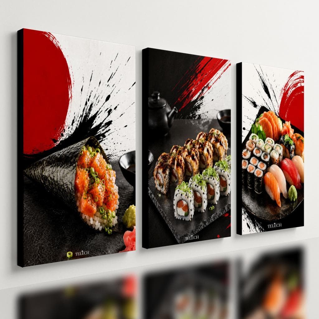 Kit 3 Quadro Decorativo Restaurante Japonês Comida Sushi e1