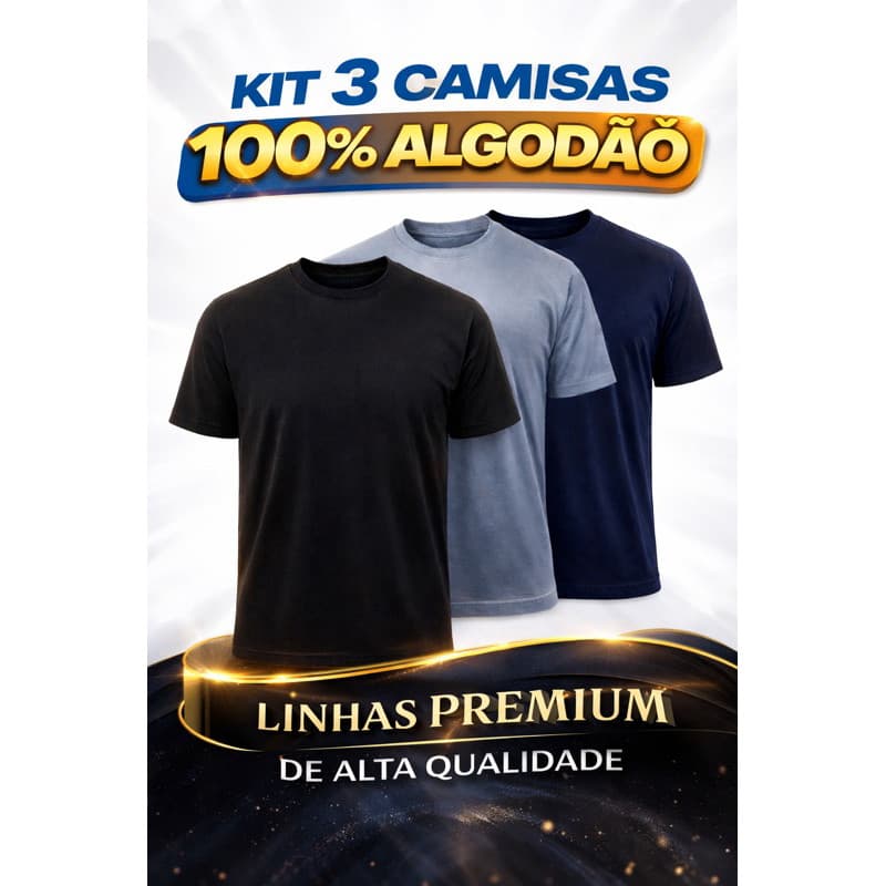 Kit 3 Camisetas Lisa Premium 100% Algodão Masculina Básicas Alta Qualidade