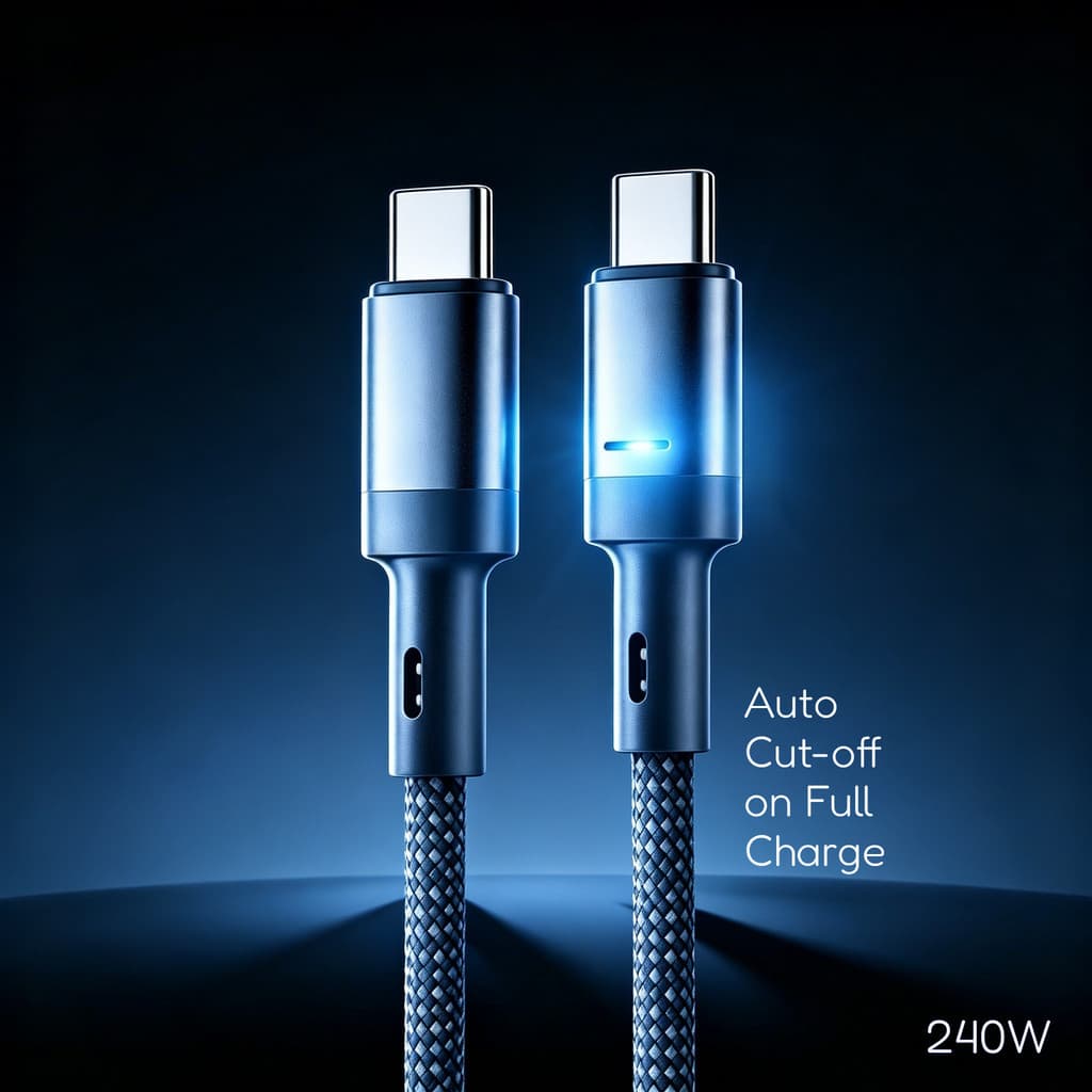 Cabo de dados de carga rápida de 240 W com desligamento automático de energia total Tipo-c para Tipo-c/Tipo-c para Light