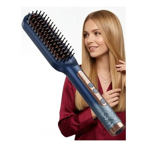 Escova Elétrica Forte Alisadora Ceramica 3 Temperatura Bivol Azul-escuro