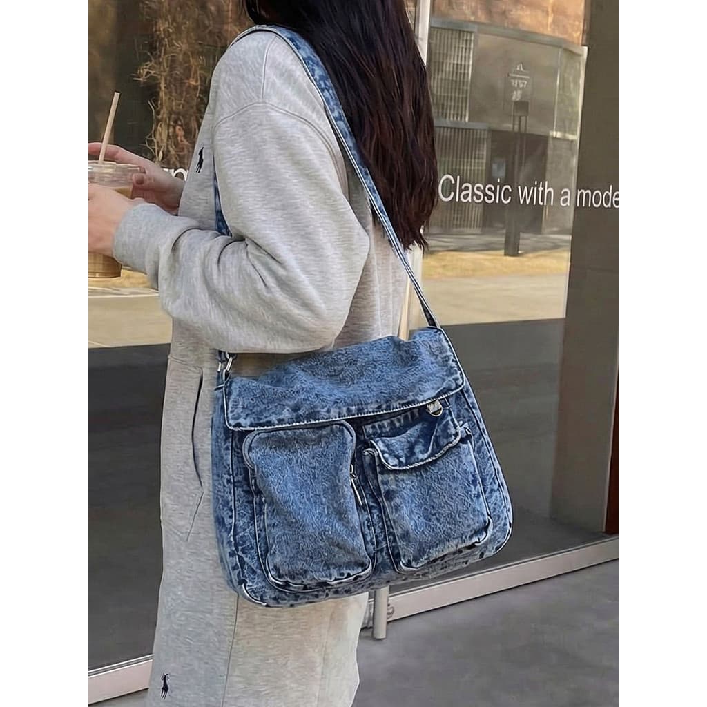 Bolsa jeans feminina 2026 novo estilo Casual classe Commuter bolsa de ombro grande capacidade na moda legal mensageiro s