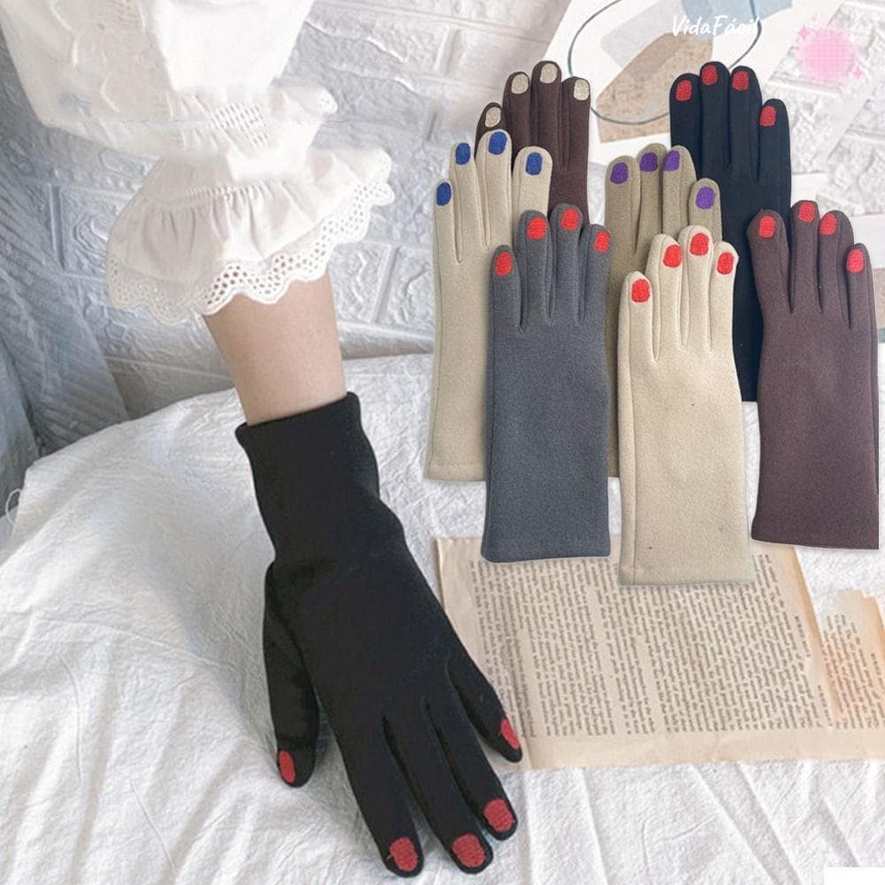 Luvas Perfumadas Para Esmalte , Luva De Dedo Dividido Resistente Ao Frio Com Tela Sensível Toque , Térmicas Vintage Espe