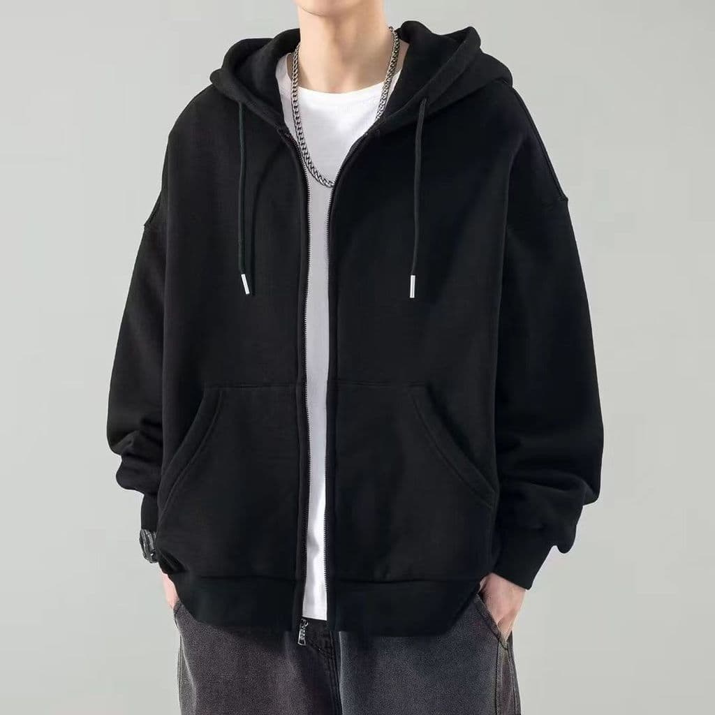 Novo moletom com capuz e zíper, estilo unissex moderno, simples e casual, moda juvenil para o outono.