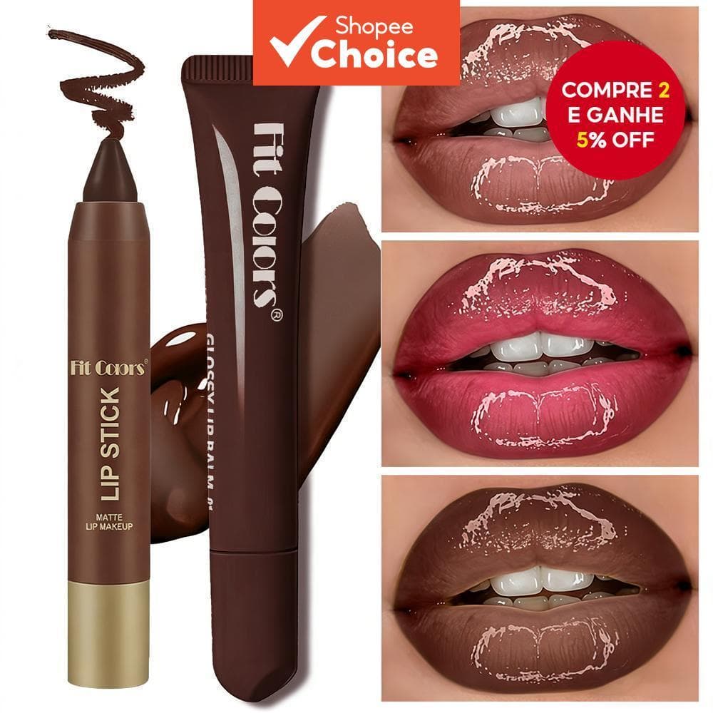 Conjunto De Delineador Labial E Óleo Fit Colors Brown Matte-Kit De Maquiagem Natural Nude Plumping