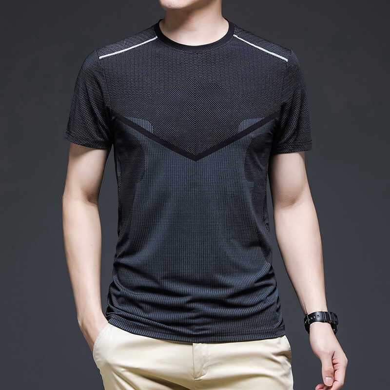 Camiseta masculina de seda gelo de manga curta verão negócios roupas de secagem rápida estiramento ao ar livre correndo