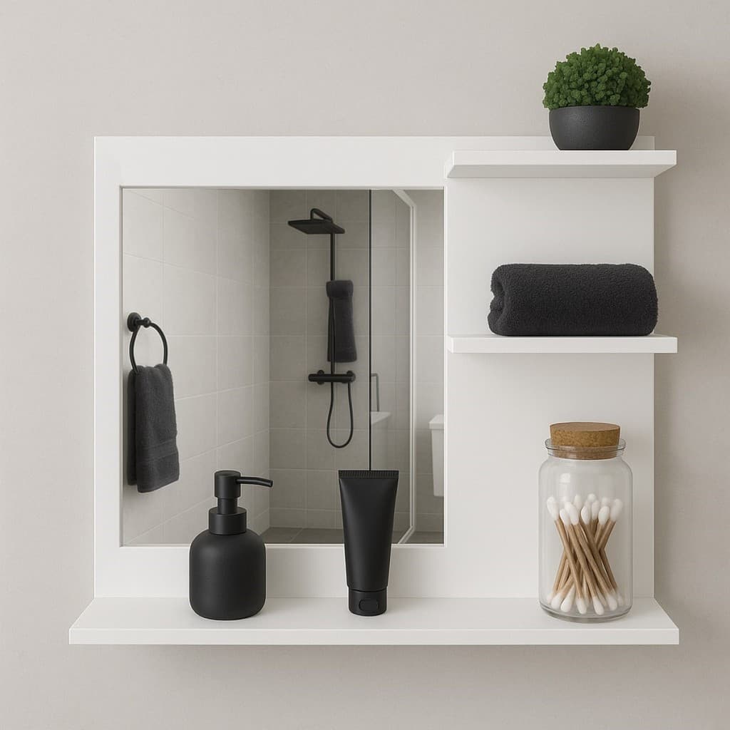 Móvel Multiuso MDF Espelho Design Sofisticado Com Prateleira