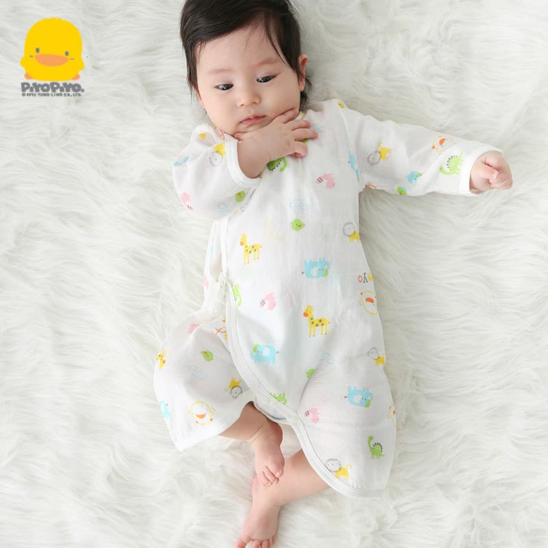Macacão de bebê patinho amarelo primavera verão bebê puro algodão gaze macacão recém-nascido borboleta roupas 0-6 monge