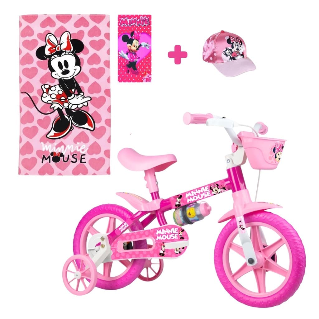 Bicicleta Infantil Minnie Passeio - 4 itens