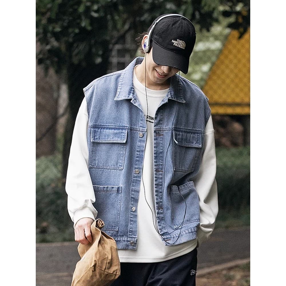 Meninos azul Denim colete masculino verão Street wear colete geral jaqueta Casual masculino wear 2026 novo estilo