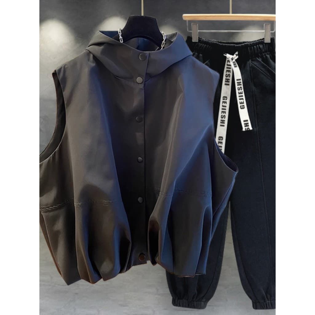 Primavera outono venda quente colete jaqueta terno masculino versão coreana na moda cor sólida Workwear solto com capuz