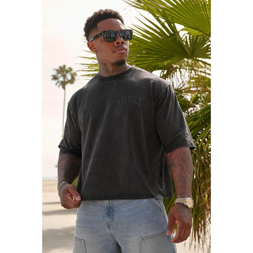 YOUNGLA americano esportes lazer solto Fitness verão de manga curta masculino olhar grande impresso esportes camiseta ma