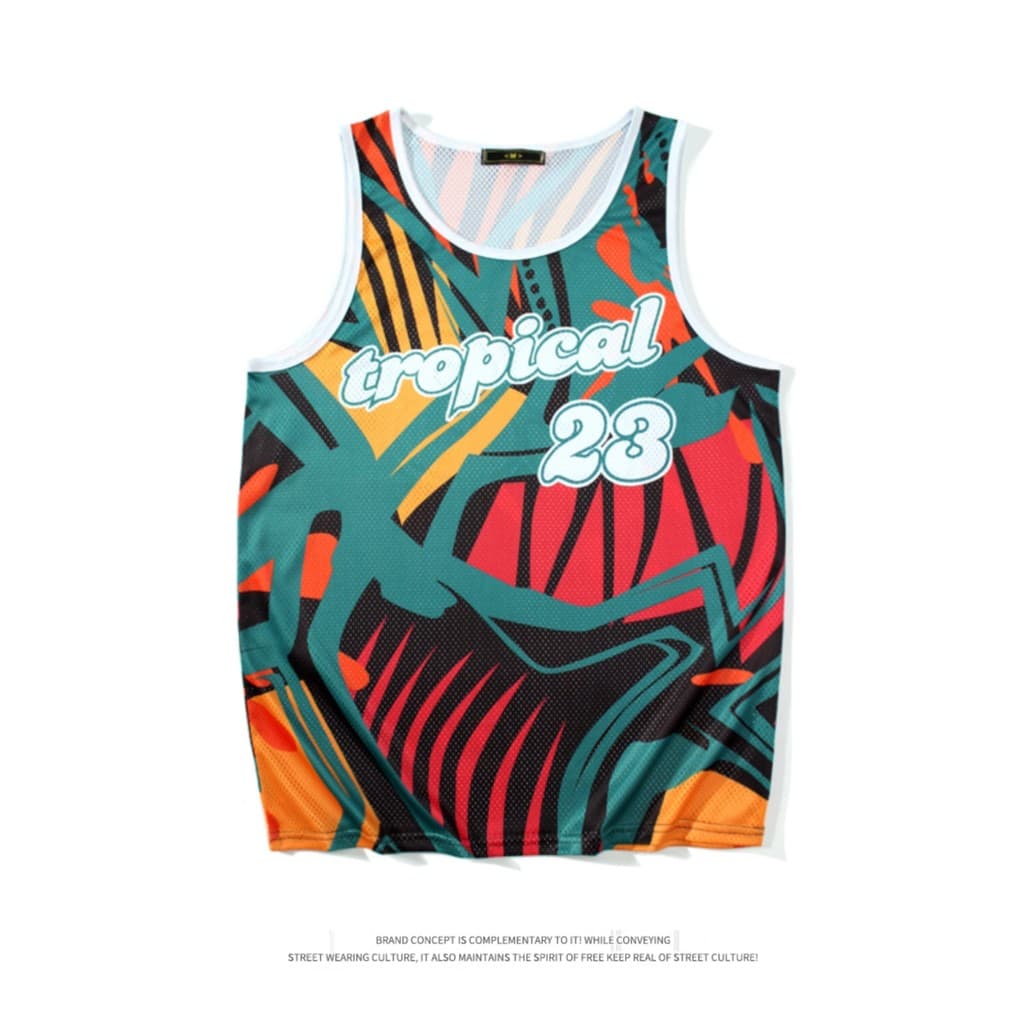 American Tropical Rainforest Series Exagerado Graffiti Cor Combinando Camisa Uniforme de Basquete No. 23 Colete de Trein