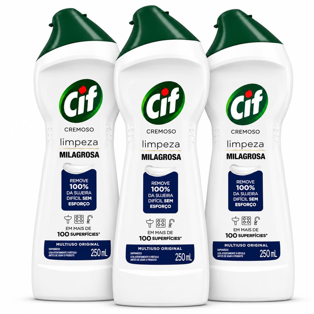 Kit 3x CIF Cremoso Limpeza Profunda Original 250ml Limpador Multiuso Remove Gordura e Sujeiras Difíceis