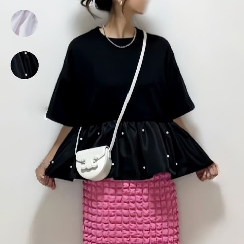 2024 venda quente novo estilo japonês verão feminino simples doce em torno do pescoço babados bainha frisado pulôver cam