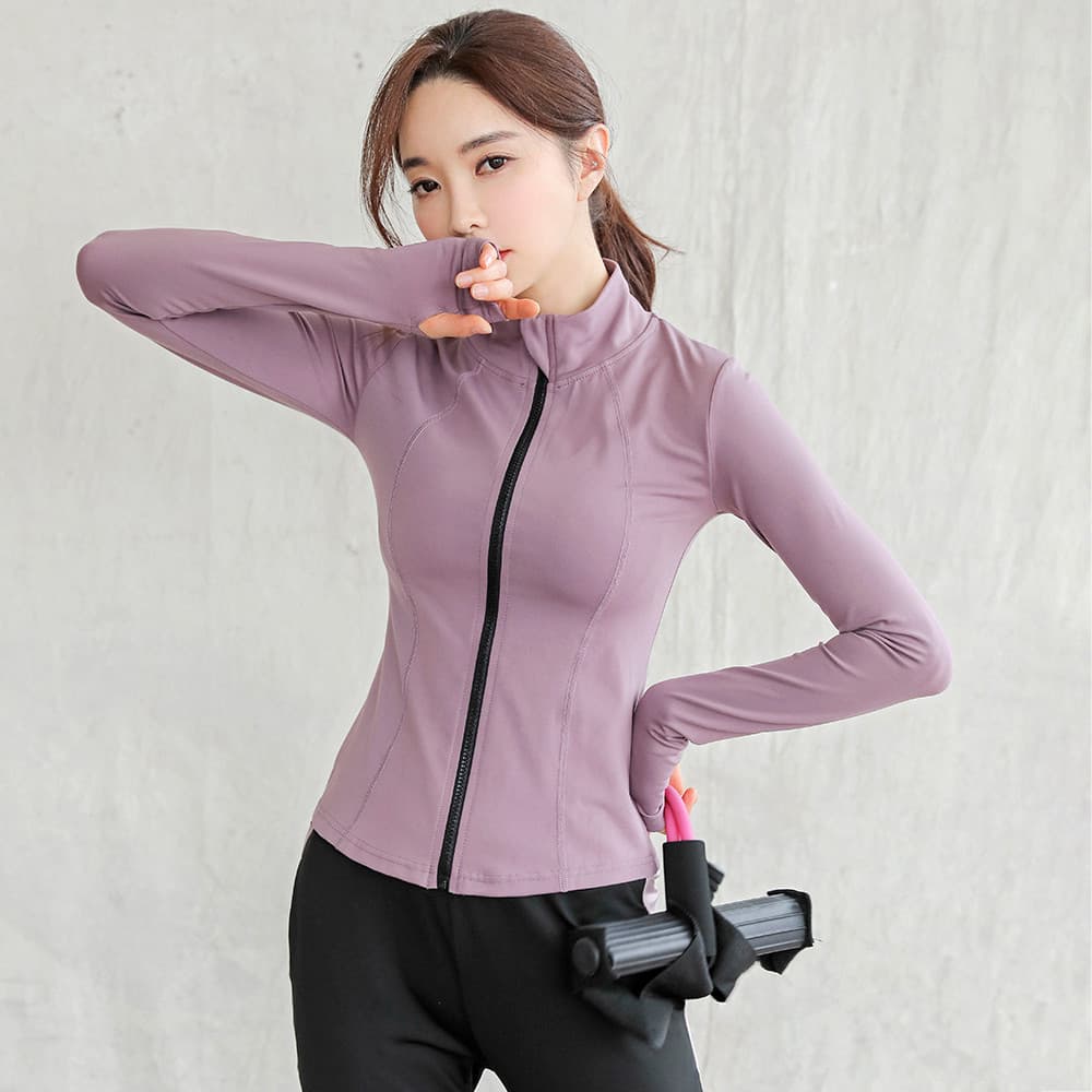 Primavera outono novo estilo ginásio roupas esportivas senhoras fino-ajuste gola influenciador correndo roupas de Yoga j