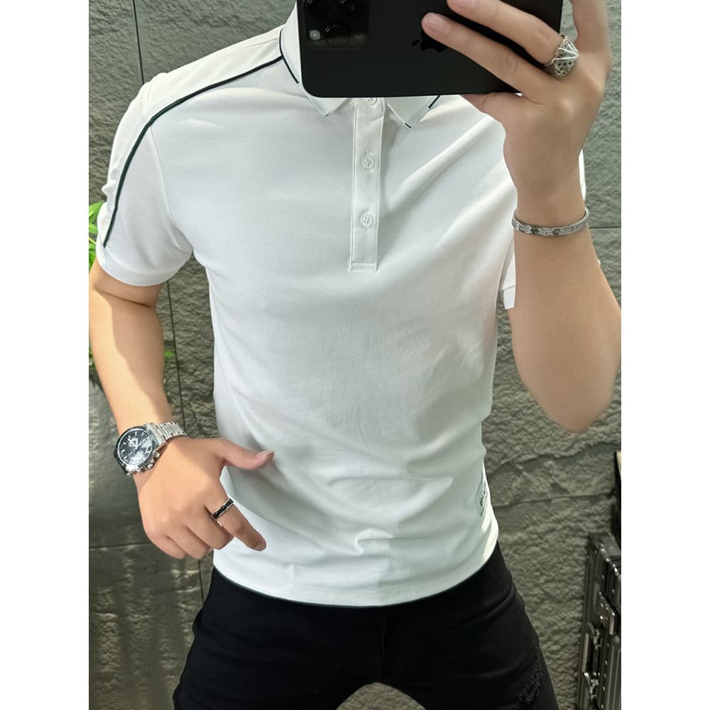 Versão pequena bens europeus 2025 verão camisa Polo masculina de manga curta contraste cor camiseta High-End simples lap
