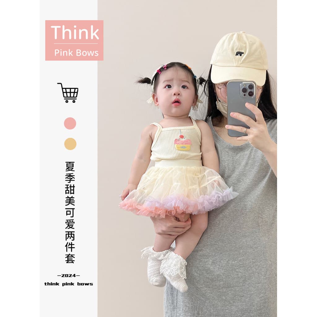 Bebê verão estilo fino estilingue topo doce tutu saia terno de duas peças menina bebê vestido de verão estilo princesa t