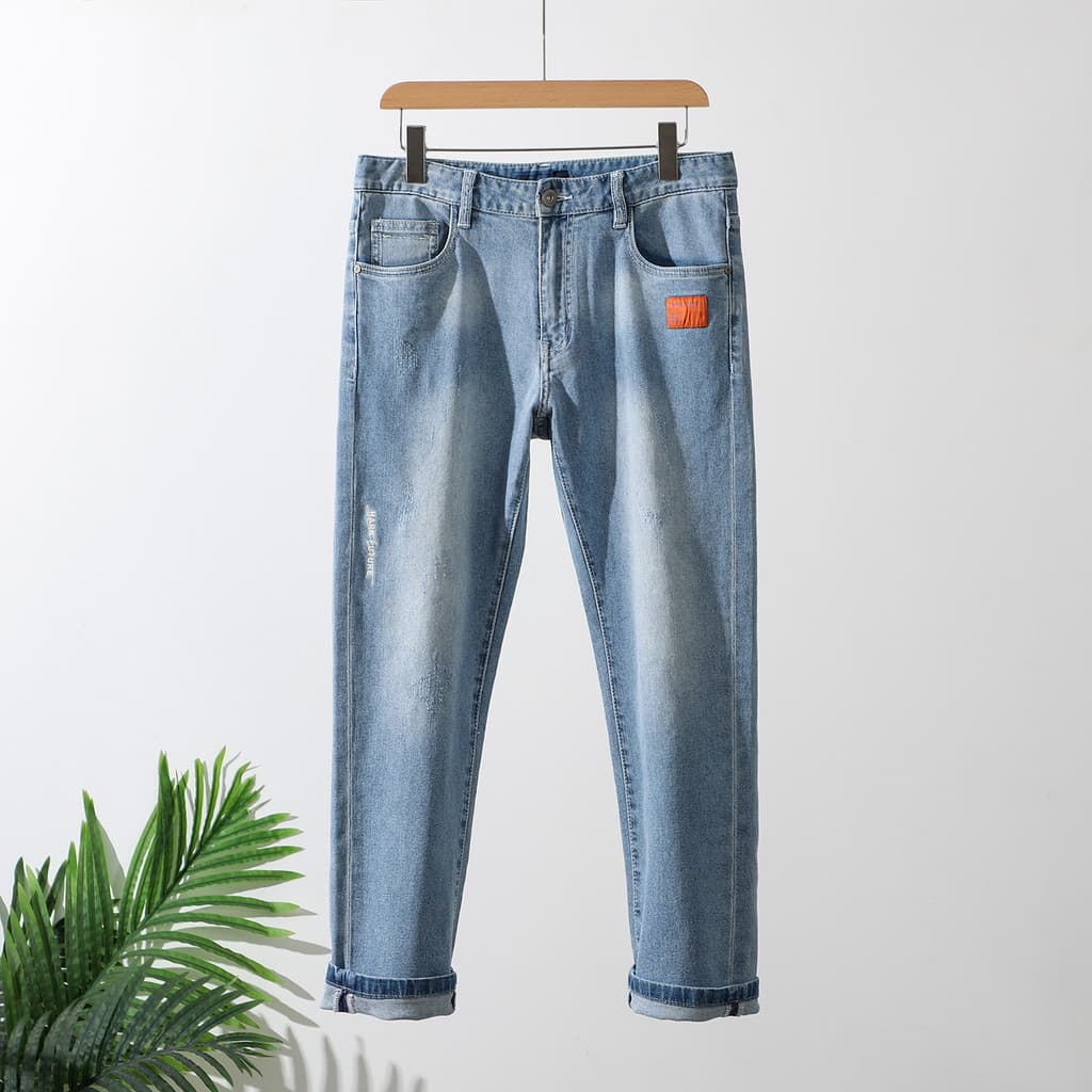 [H Home] 96 algodão lavado angustiado marca corte etiqueta masculina primavera verão macio ceroso confortável moda Casua