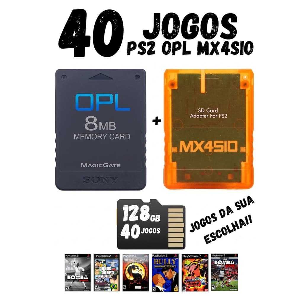 MX4SIO | Cartão Memoria128GB | 40 JOGOS PS2 OPL | Memory Card 8MB | Pronto para jogar >> leia a descrição