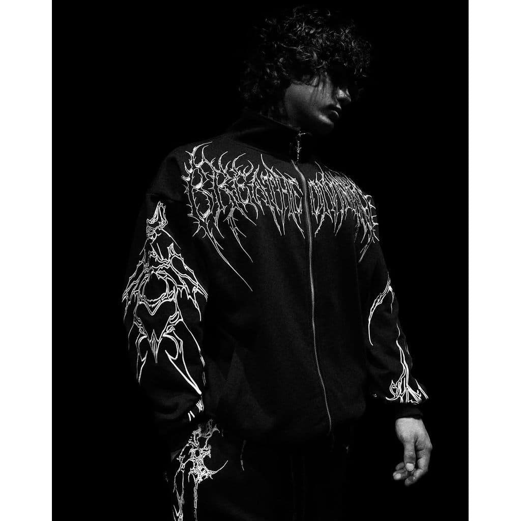 Cardigã Masculino Preto Estilo Urbano Avant-garde Esportivo Casual Oversized com Gola Alta e Zíper