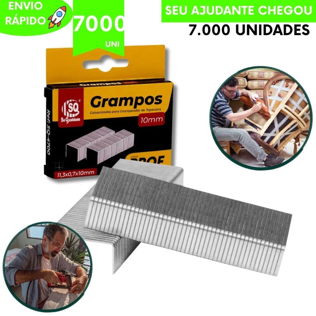 Kit Grampos Galvanizados Tapeceiro Marceneiro Tapete Cadeira Sofás Resistentes Reforçado 8mm com 7000Unidades Utilidades