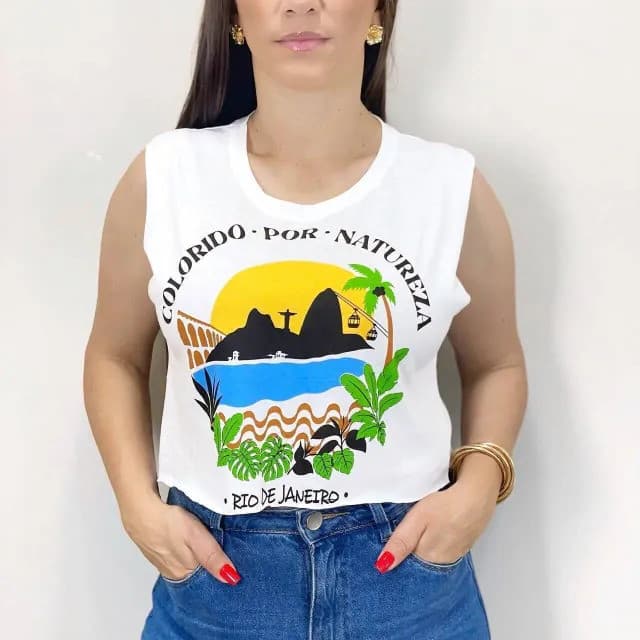 Cropped Inspiração Farm 100% Algodão Regata Estampa Verão