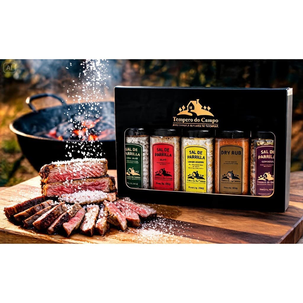 Kit 5 Sais de Parrilla Dry Rub para Churrasco Ervas Finas Alho Lemon Pepper Cordeiro Temperos para Carnes Dia Dos Pais