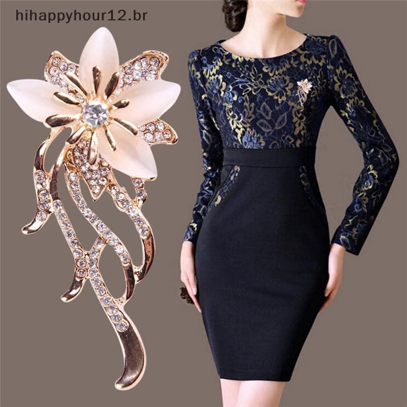 HIHAP Opala Flor Broche Strass Cristal Pin Festa De Casamento Joias Femininas