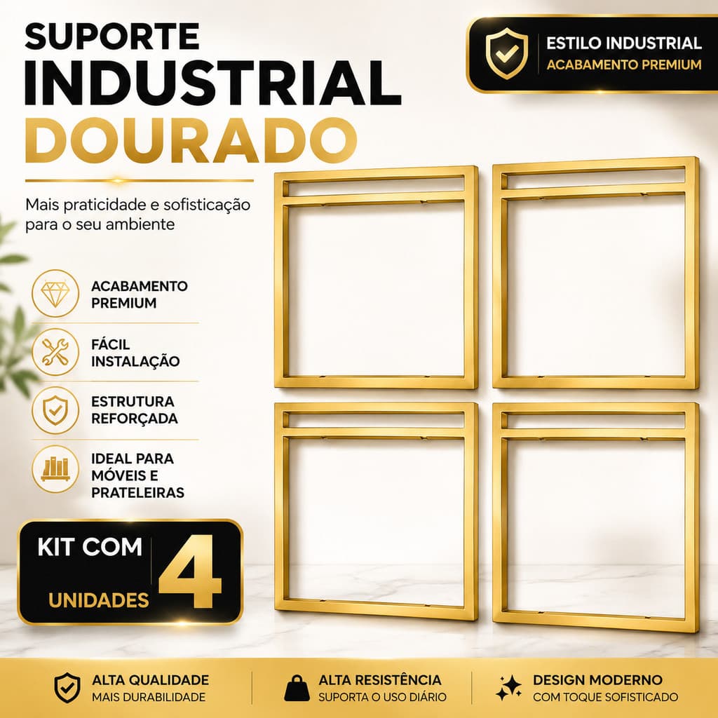 Kit 4 Suporte Prateleira Industrial Design Tam. 42x34cm Prateleira Suspensa Industrial Mão Francesa