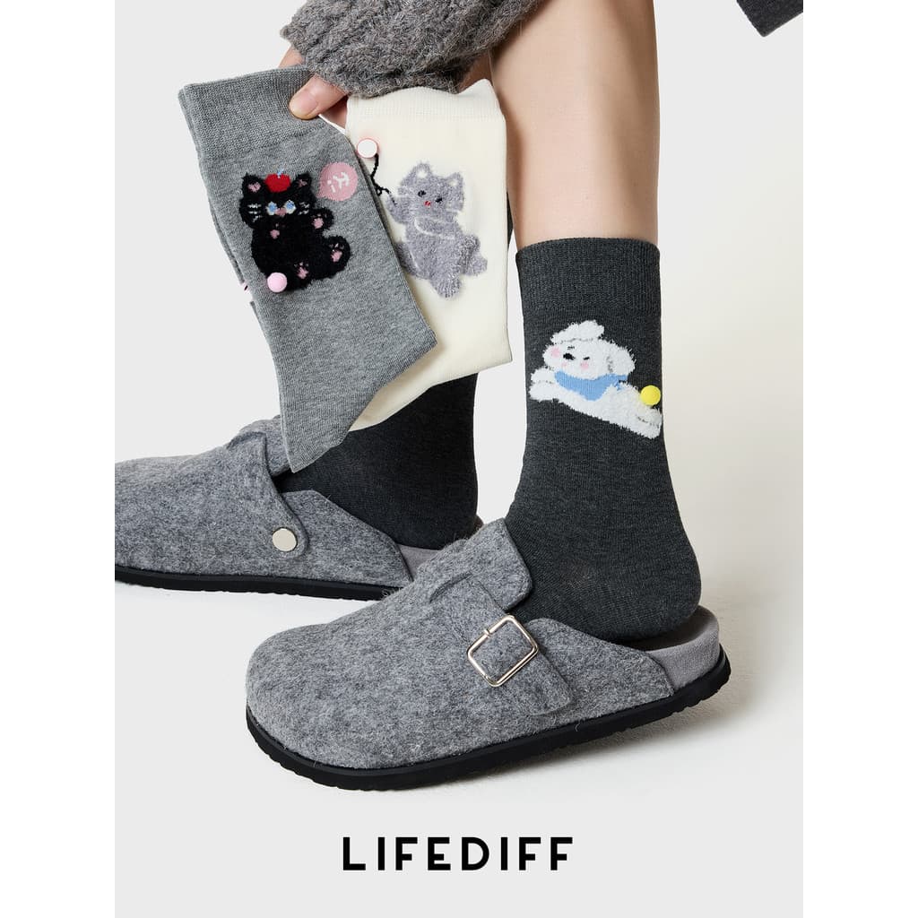 Lifediff bonito dos desenhos animados meias de pelúcia Jacquard gato filhote de cachorro urso meias de algodão desossada