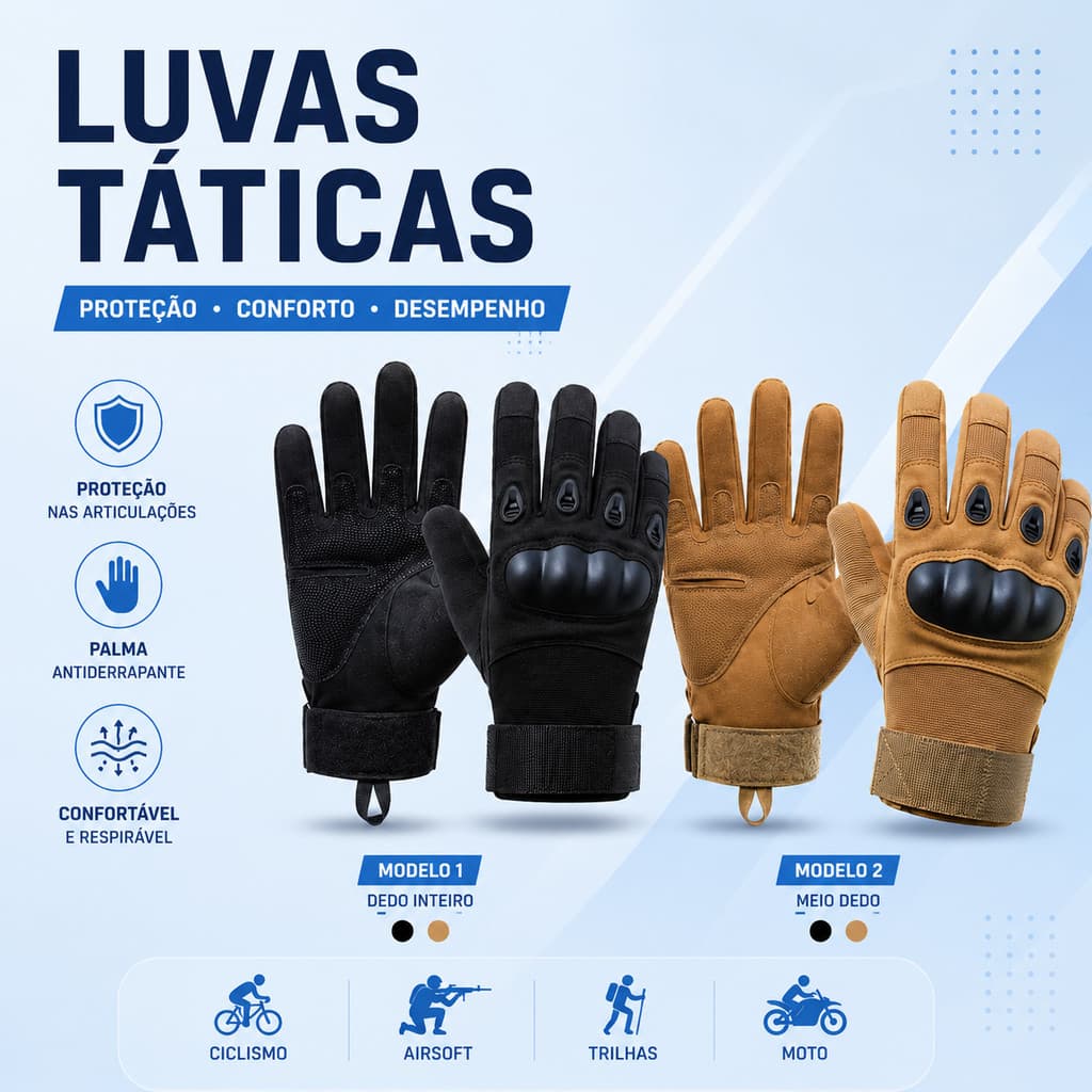 Luva Tática Antiderrapante Moto Motociclista Airsoft Ciclismo Proteção Reforçada